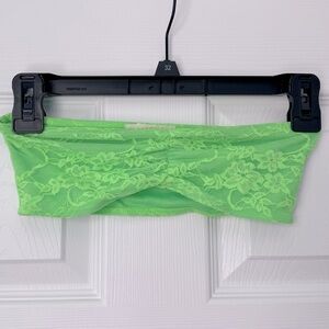 Neon Green Bandeau Top Tube Top Bra with Lace